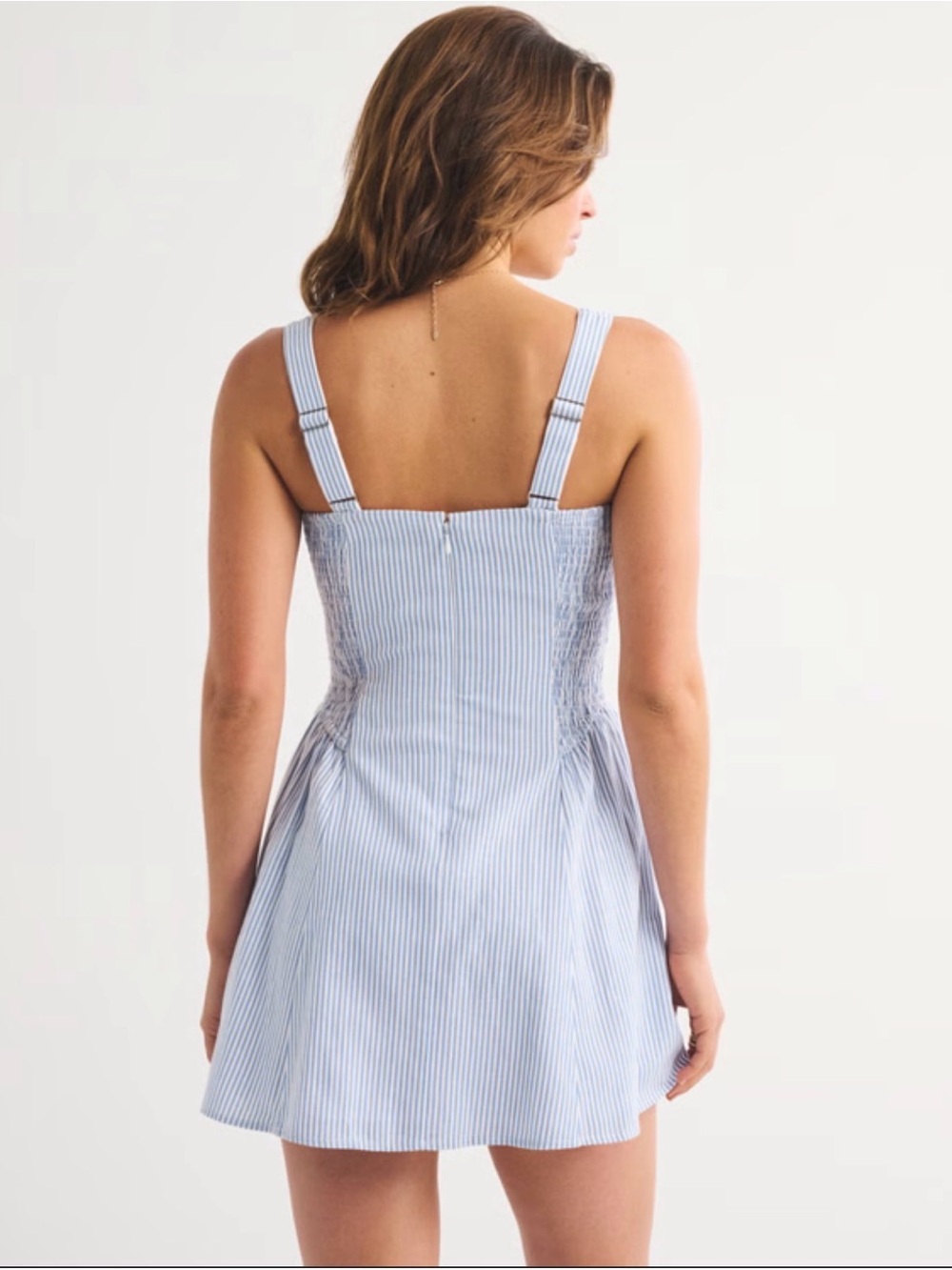 A&F Striped Light Blue Square-Neck Mini Dress - Picture 2 of 7